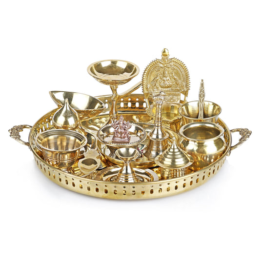 Premium Brass Pooja Thali Set - Complete Worship Kit