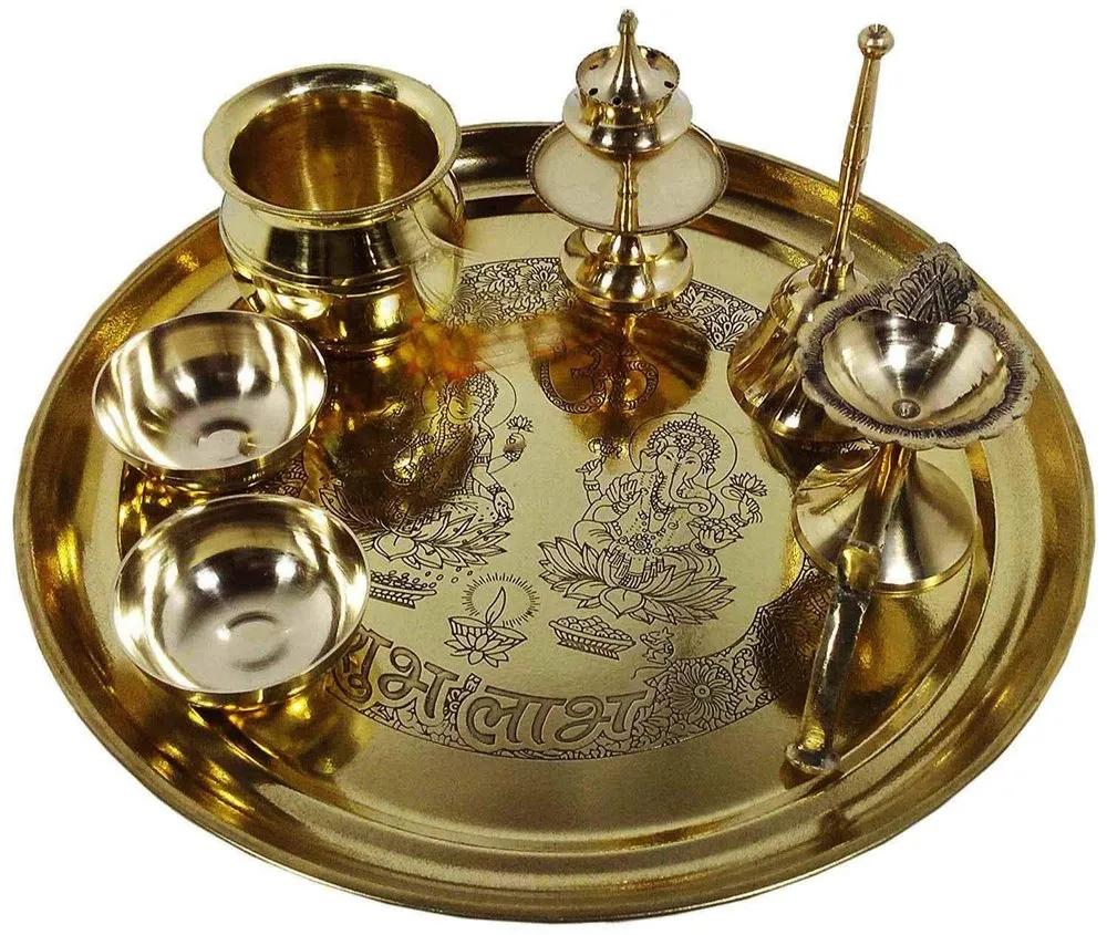 Premium Brass Pooja Thali Set - Complete Worship Kit