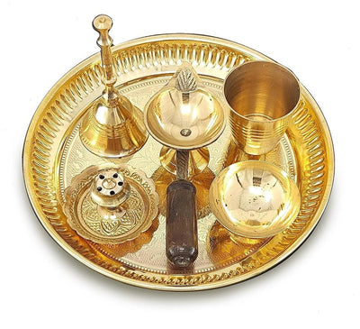 Premium Brass Pooja Thali Set - Complete Worship Kit